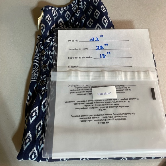 Faded Glory Women’s‎ Blue White Boho 3/4 Sleeve Blouse. - Picture 9 of 9